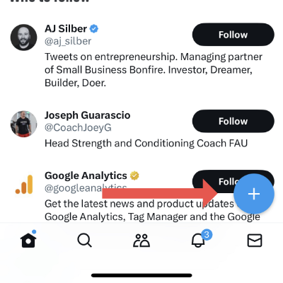 Example of new post button on twitters mobile app